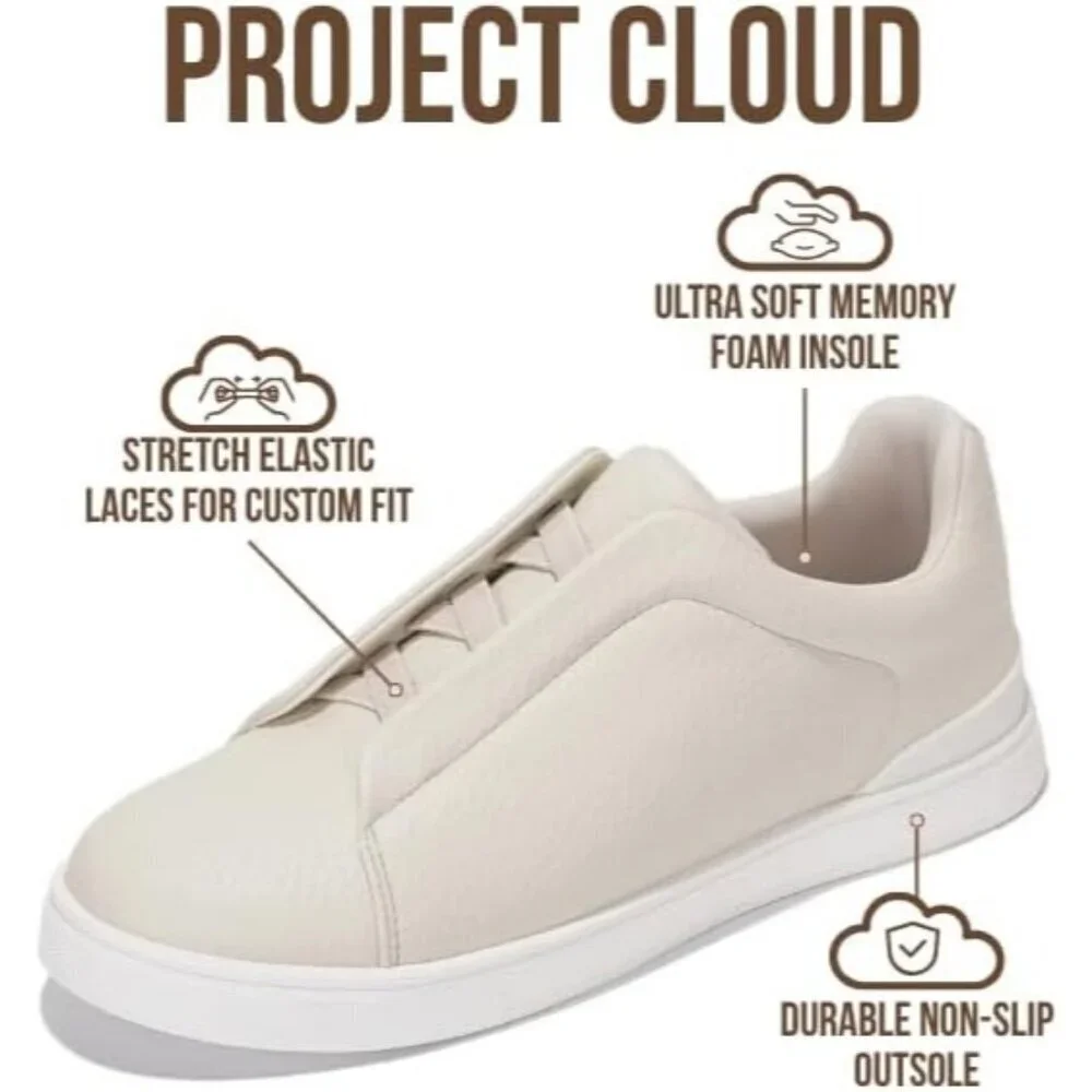 Men's Genuine Leather Off White Memory Foam Insole  Lightweight Sneakers Shoes